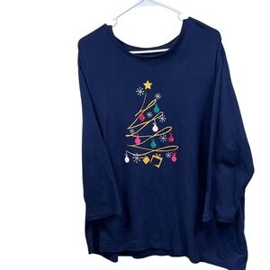 Christmas Tree Top‎ Navy Blue Holiday Graphic Tee Long Sleeve Shirt